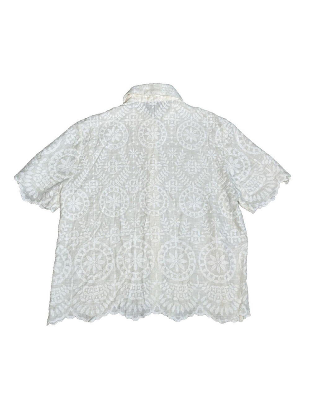 Zara Blogger Favorite Embroidered Short Sleeve Button Down Shirt Blouse S White - Picture 4 of 8